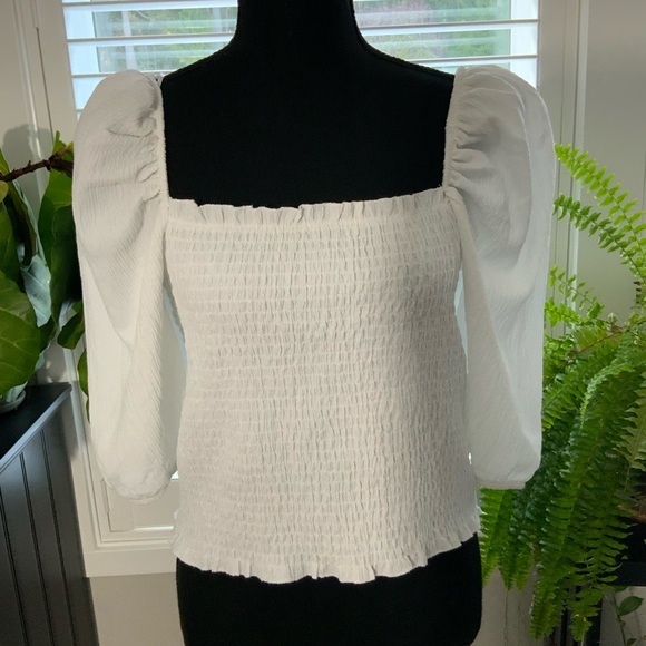 H&M Tops - H&M White Ruched Top Size M